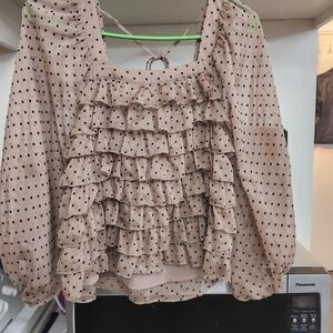 Versona Black Polka Dot Ruffle Blouse - Cream